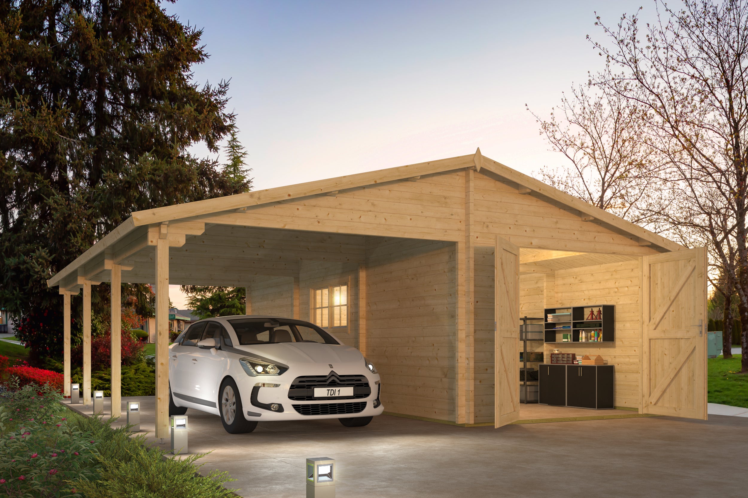 Garage-carport Berggren | 58 mm – Vuren bruin geïmpregneerd